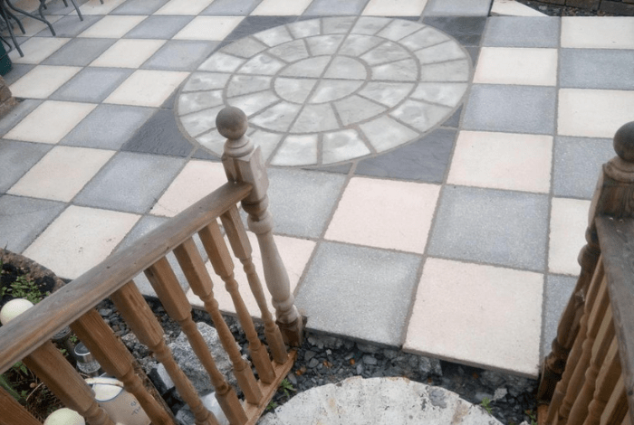Rear garden patio with circle centre piece feature
