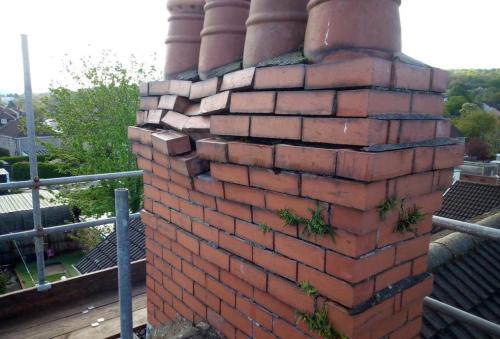 Brick chimney that has been damaged